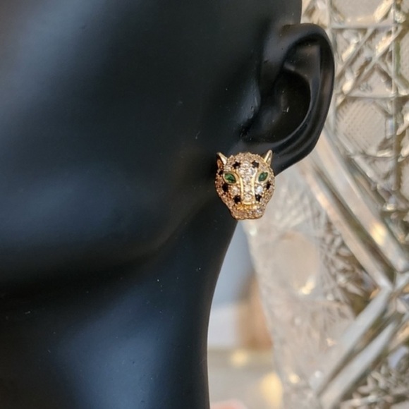 Gold Panther Stud Earrings - Picture 5 of 6